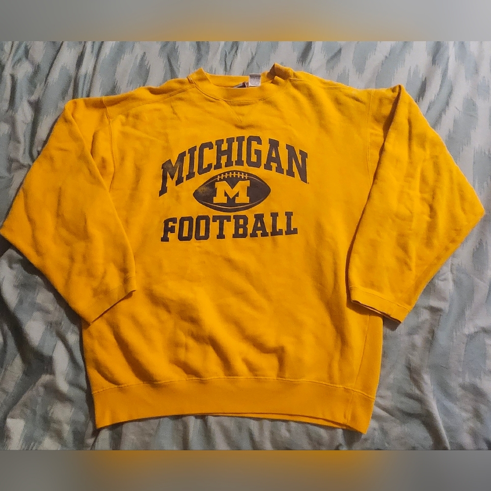 VTG Michigan Wolverines Sweatshirt Men's Size Large Yellow Crewneck Pullover